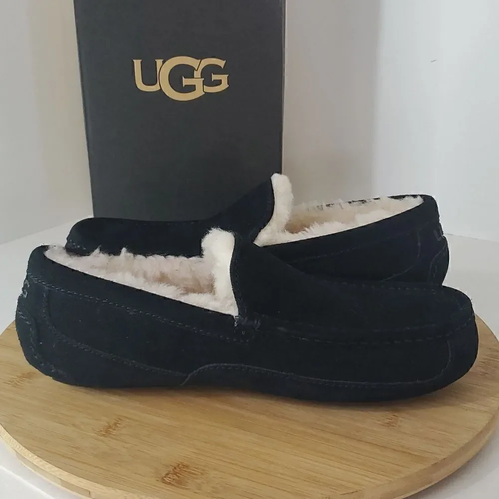 UGG Ascot Slipper Black Suede Wool Comfort Loafer Men's US 8 NIB